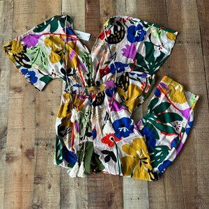 Lili sidonio molly bracken woven jumpsuit pants floral drawstring waist romper